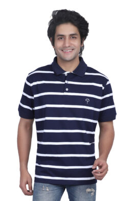 Particle Blue Striped Plus Size Polo T-Shirt