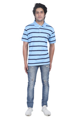 Particle Plus Size Sky Blue Striped Polo